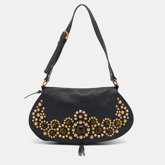 Miu Miu Bags Miu Miu Black Leather Studded Flap Shoulder Bag Poshmark